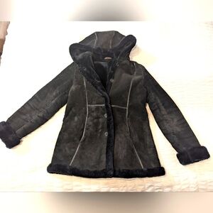 Stunning Vintage Marvin Richards Jacket Black Suede Faux Fur Lined Coat sz.PM
